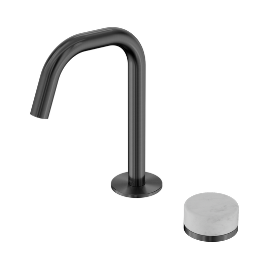 SERENITY PROGRESSIVE BASIN MIXER EDGE SPOUT WITH CARRARA HANDLE GUN METAL
