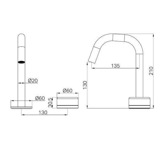 SERENITY PROGRESSIVE BASIN MIXER EDGE SPOUT WITH VERDE ALPI HANDLE GUN METAL