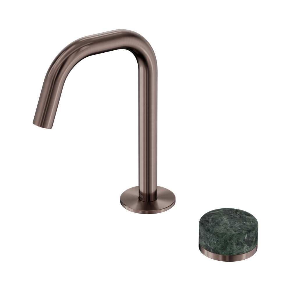 SERENITY PROGRESSIVE BASIN MIXER EDGE SPOUT WITH VERDE ALPI HANDLE BRUSHED BRONZE