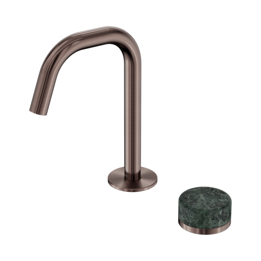 SERENITY PROGRESSIVE BASIN MIXER EDGE SPOUT WITH VERDE ALPI HANDLE BRUSHED BRONZE
