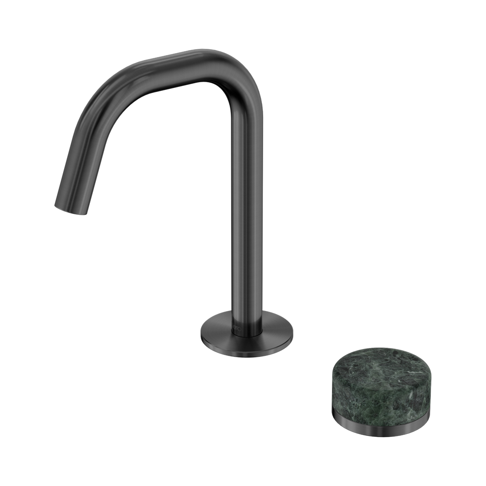 SERENITY PROGRESSIVE BASIN MIXER EDGE SPOUT WITH VERDE ALPI HANDLE GUN METAL
