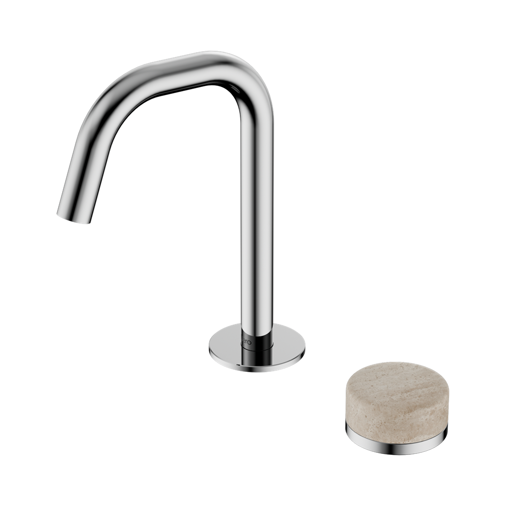 SERENITY PROGRESSIVE BASIN MIXER EDGE SPOUT WITH ROME TRAVERTINE HANDLE CHROME