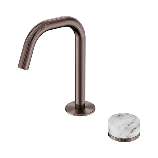 SERENITY PROGRESSIVE BASIN MIXER EDGE SPOUT WITH ARABESCATO CORCHIA HANDLE BRUSHED BRONZE