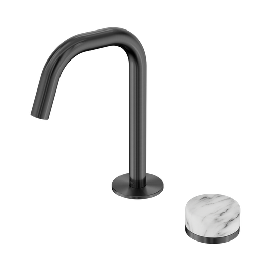 SERENITY PROGRESSIVE BASIN MIXER EDGE SPOUT WITH ARABESCATO CORCHIA HANDLE GUN METAL