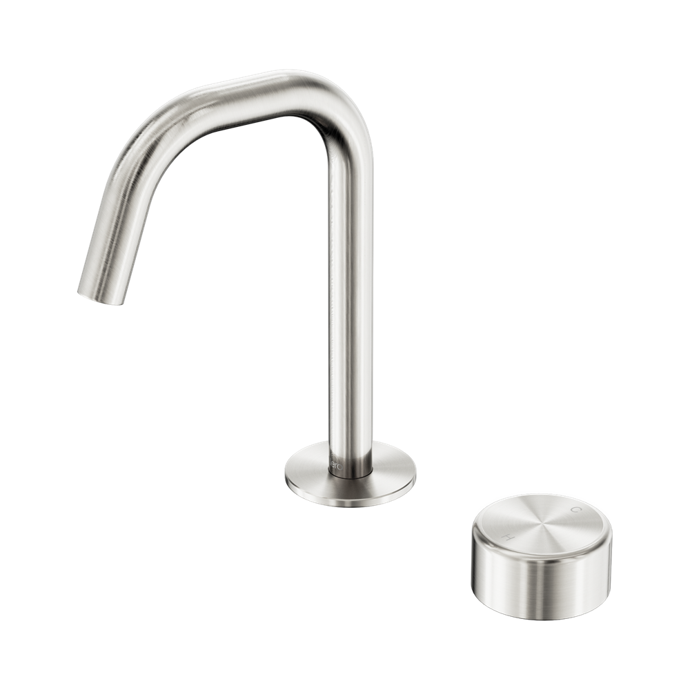 SERENITY PROGRESSIVE BASIN MIXER EDGE SPOUT WITH METAL HANDLE BRUSHED NICKEL