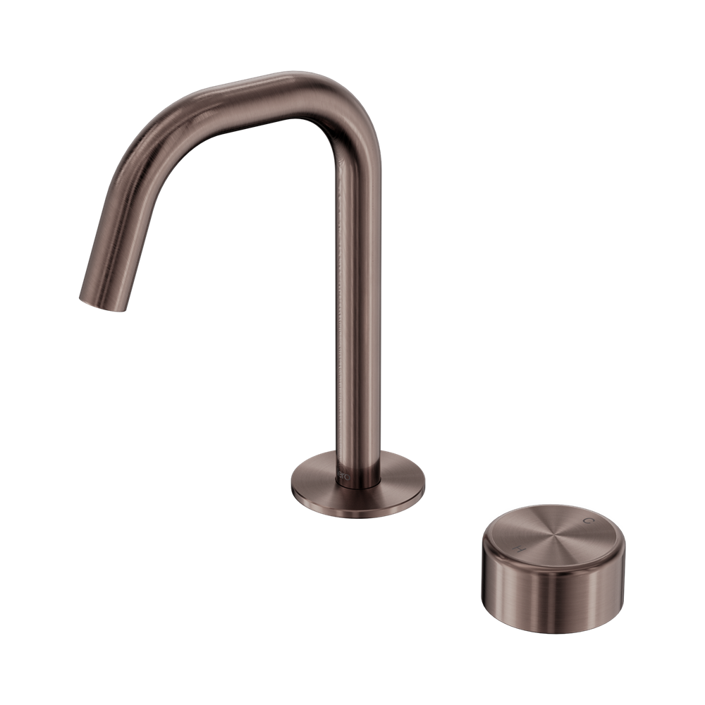 SERENITY PROGRESSIVE BASIN MIXER EDGE SPOUT WITH METAL HANDLE BRUSHED BRONZE
