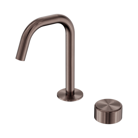 SERENITY PROGRESSIVE BASIN MIXER EDGE SPOUT WITH METAL HANDLE BRUSHED BRONZE