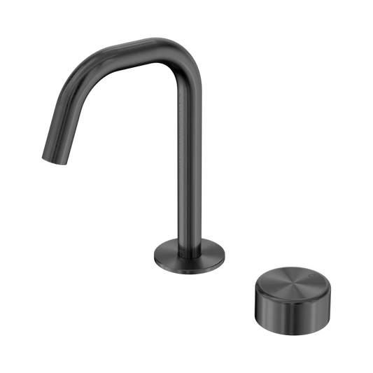 SERENITY PROGRESSIVE BASIN MIXER EDGE SPOUT WITH METAL HANDLE GUN METAL