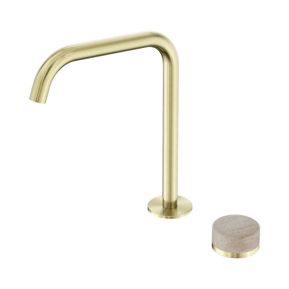 SERENITY PROGRESSIVE BATH/KITCHEN MIXER EDGE SPOUT WITH ROME TRAVERTINE HANDLE BRUSHED GOLD