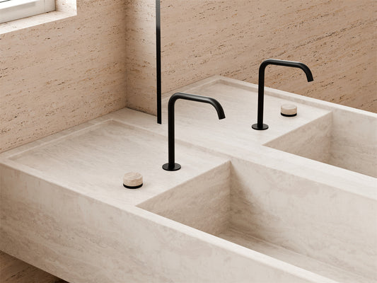 SERENITY PROGRESSIVE BATH/KITCHEN MIXER EDGE SPOUT WITH ROME TRAVERTINE HANDLE MATTE BLACK