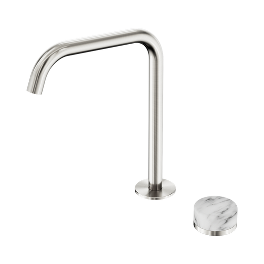SERENITY PROGRESSIVE BATH/KITCHEN MIXER EDGE SPOUT WITH ARABESCATO CORCHIA HANDLE BRUSHED NICKEL
