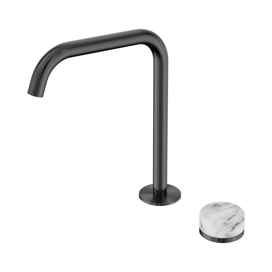 SERENITY PROGRESSIVE BATH/KITCHEN MIXER EDGE SPOUT WITH ARABESCATO CORCHIA HANDLE GUN METAL