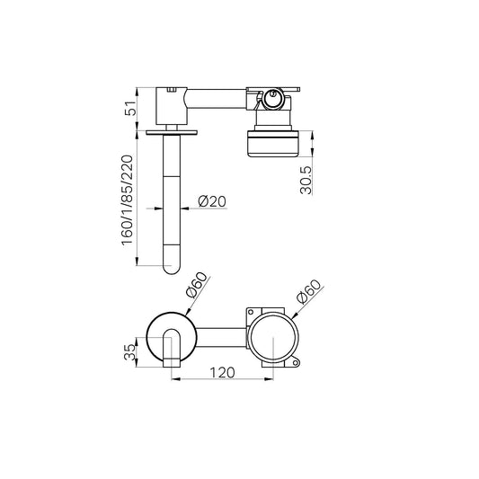 SERENITY PROGRESSIVE WALL BASIN MIXER 160/185/220MM SPOUT WITH MARQUINA MATTE BLACK