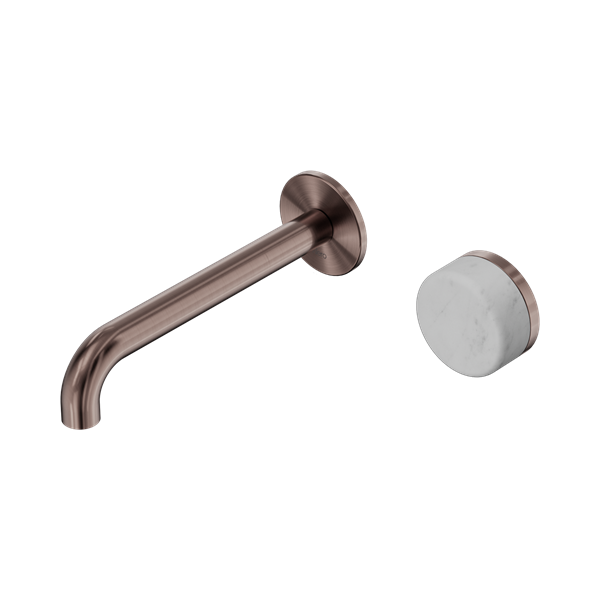 SERENITY PROGRESSIVE WALL BASIN MIXER 160/185/220MM SPOUT WITH CARRARA HANDLE BRUSHED BRONZE