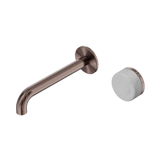 SERENITY PROGRESSIVE WALL BASIN MIXER 160/185/220MM SPOUT WITH CARRARA HANDLE BRUSHED BRONZE