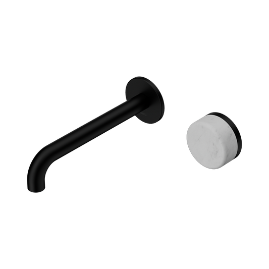 SERENITY PROGRESSIVE WALL BASIN MIXER 160/185/220MM SPOUT WITH CARRARA HANDLE MATTE BLACK