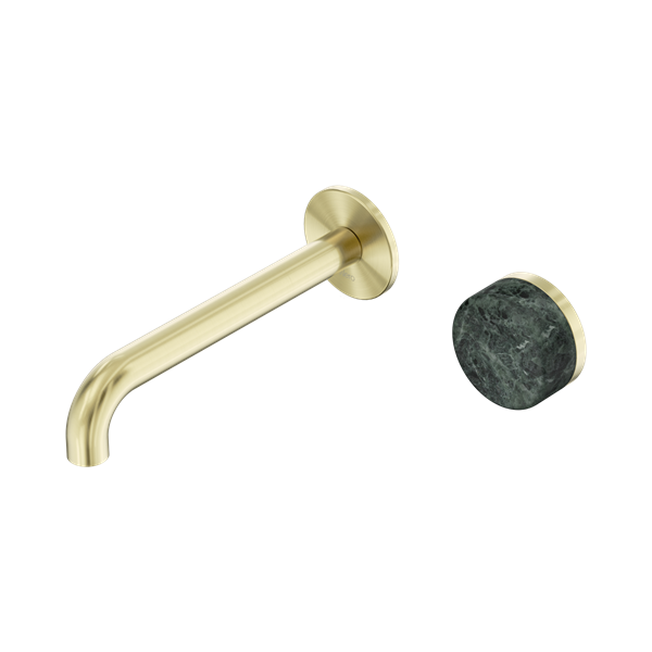 SERENITY PROGRESSIVE WALL BASIN MIXER 160/185/220MM SPOUT WITH VERDE ALPI HANDLE BRUSHED GOLD