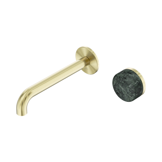 SERENITY PROGRESSIVE WALL BASIN MIXER 160/185/220MM SPOUT WITH VERDE ALPI HANDLE BRUSHED GOLD