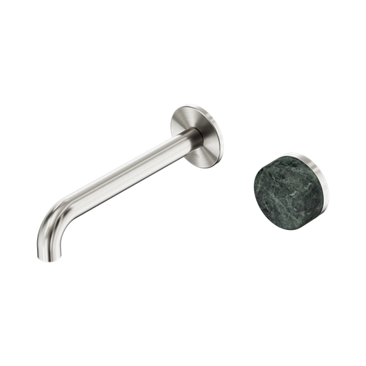 SERENITY PROGRESSIVE WALL BASIN MIXER 160/185/220MM SPOUT WITH VERDE ALPI HANDLE BRUSHED NICKEL