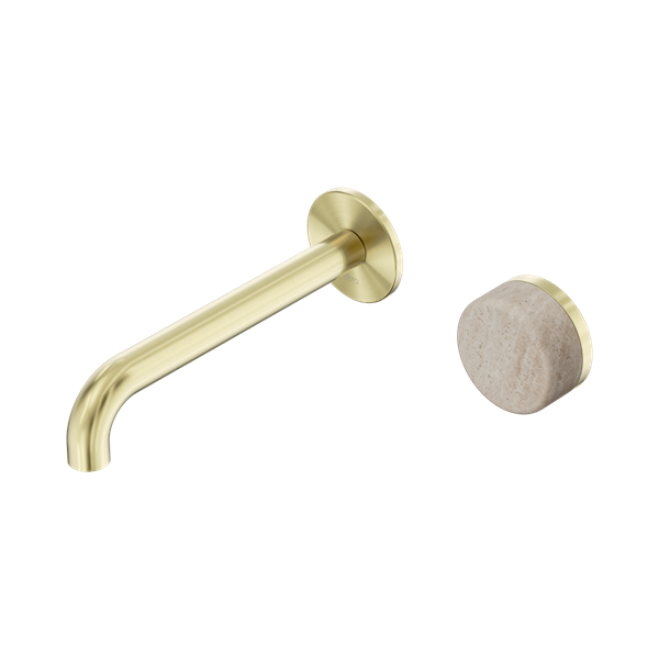 SERENITY PROGRESSIVE WALL BASIN MIXER 160/185/220MM SPOUT WITH ROME TRAVERTINE HANDLE BRUSHED GOLD
