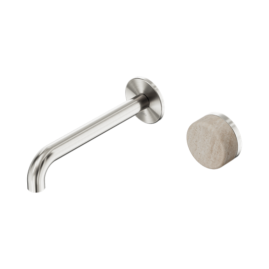 SERENITY PROGRESSIVE WALL BASIN MIXER 160/185/220MM SPOUT WITH ROME TRAVERTINE HANDLE BRUSHED NICKEL