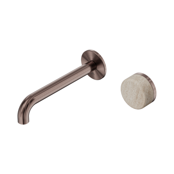 SERENITY PROGRESSIVE WALL BASIN MIXER 160/185/220MM SPOUT WITH ROME TRAVERTINE HANDLE BRUSHED BRONZE