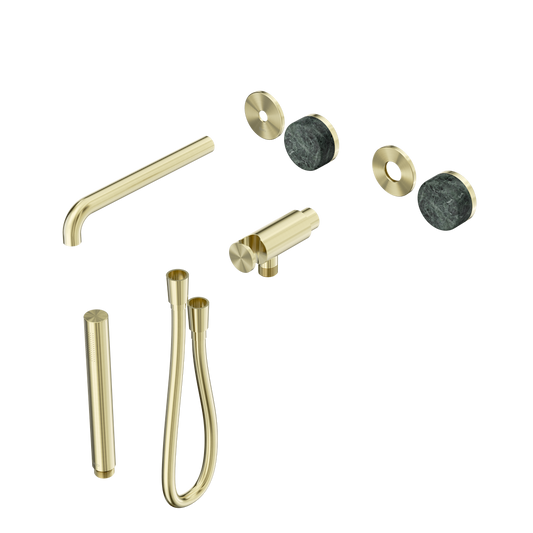 SERENITY PROGRESSIVE SHOWER SYSTEM WITH SPOUT WITH VERDE ALPI HANDLE AND SLIM SHOWER TRIM KIT ONLY BRUSHED GOLD