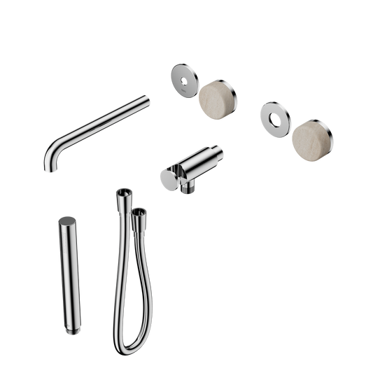 SERENITY PROGRESSIVE SHOWER SYSTEM WITH SPOUT WITH ROME TRAVERTINE HANDLE AND SLIM SHOWER TRIM KIT ONLY CHROME