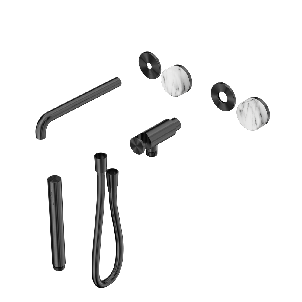 SERENITY PROGRESSIVE SHOWER SYSTEM WITH SPOUT WITH ARABESCATO CORCHIA HANDLE AND SLIM SHOWER TRIM KIT ONLY GUN METAL