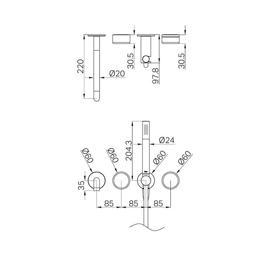 SERENITY PROGRESSIVE SHOWER SYSTEM WITH SPOUT WITH METAL HANDLE AND SLIM SHOWER TRIM KIT ONLY GUN METAL