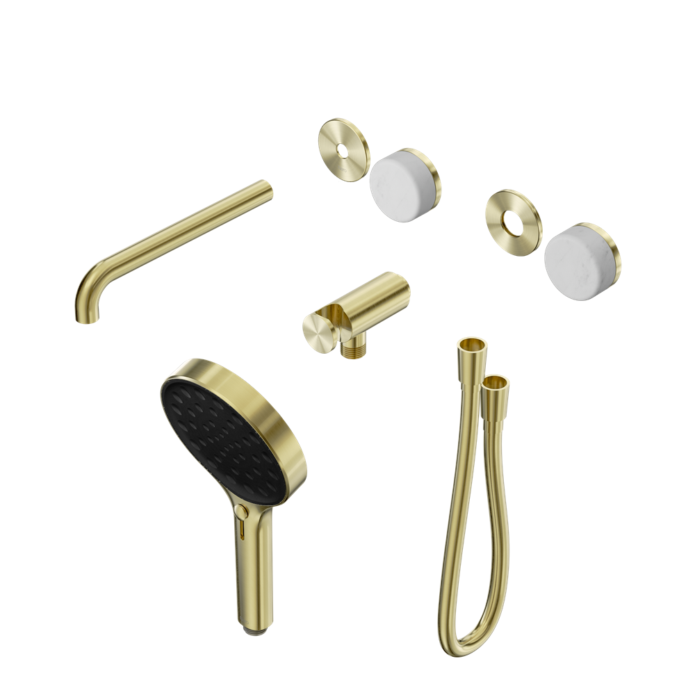 SERENITY PROGRESSIVE SHOWER SYSTEM WITH SPOUT WITH CARRARA HANDLE AND SERENITY HAND SHOWER TRIM KIT ONLY BRUSHED GOLD