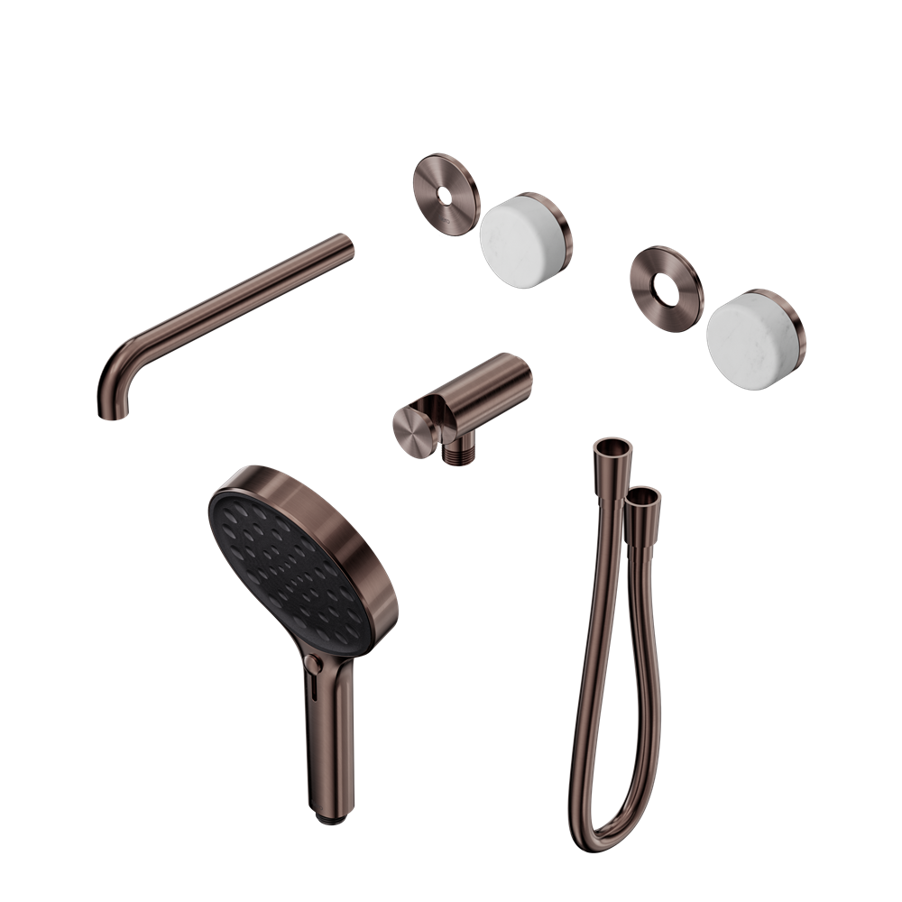 SERENITY PROGRESSIVE SHOWER SYSTEM WITH SPOUT WITH CARRARA HANDLE AND SERENITY HAND SHOWER TRIM KIT ONLY BRUSHED BRONZE