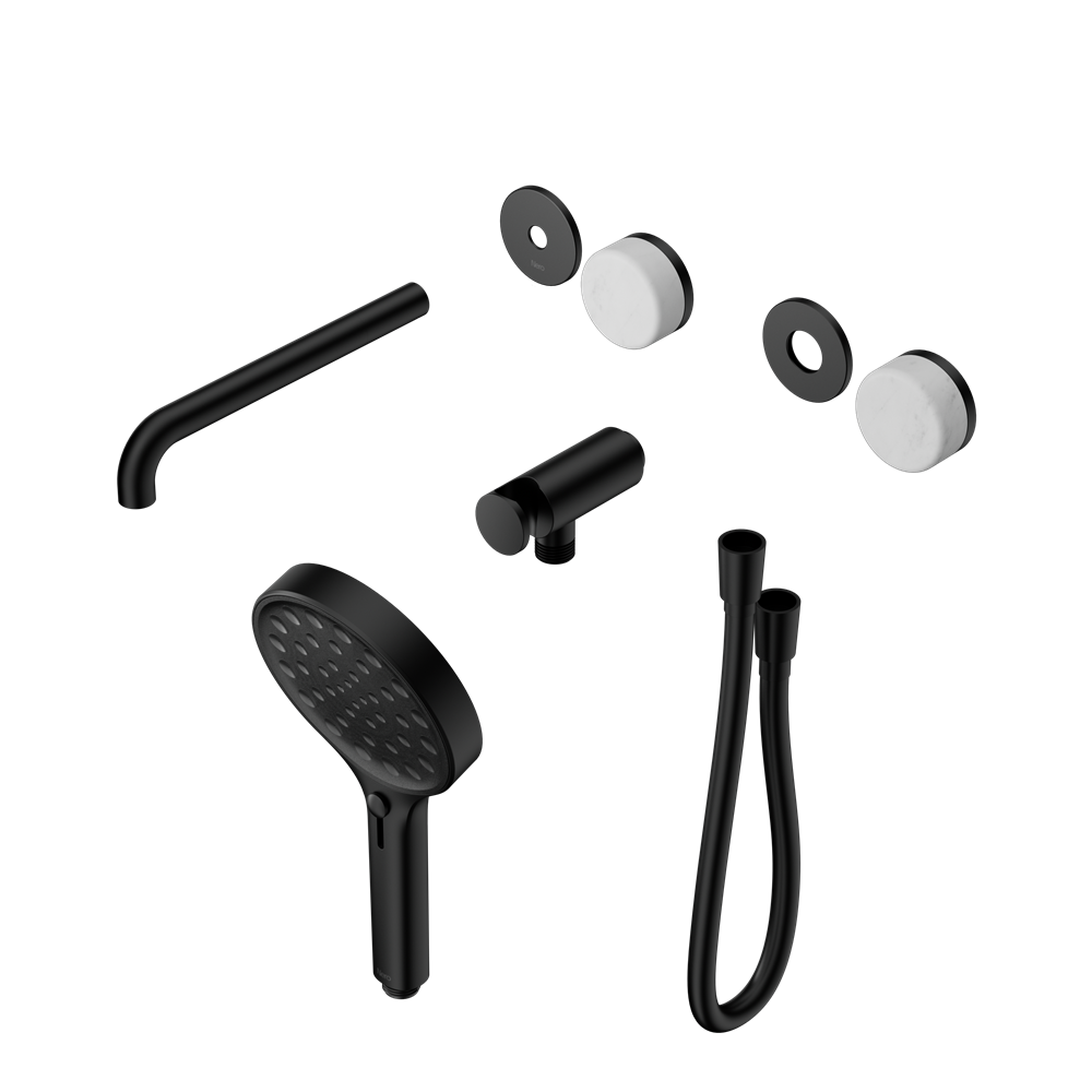 SERENITY PROGRESSIVE SHOWER SYSTEM WITH SPOUT WITH CARRARA HANDLE AND SERENITY HAND SHOWER TRIM KIT ONLY MATTE BLACK