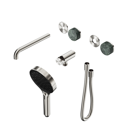 SERENITY PROGRESSIVE SHOWER SYSTEM WITH SPOUT WITH VERDE ALPI HANDLE AND SERENITY HAND SHOWER TRIM KIT ONLY BRUSHED NICKEL