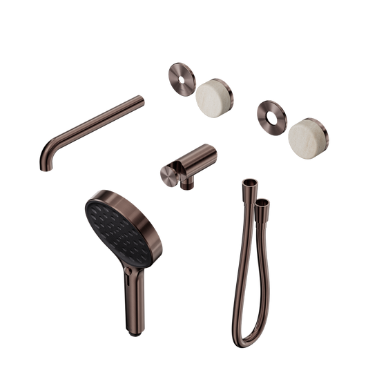 SERENITY PROGRESSIVE SHOWER SYSTEM WITH SPOUT WITH ROME TRAVERTINE HANDLE AND SERENITY HAND SHOWER TRIM KIT ONLY BRUSHED BRONZE