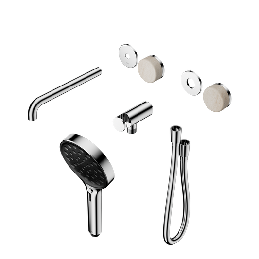 SERENITY PROGRESSIVE SHOWER SYSTEM WITH SPOUT WITH ROME TRAVERTINE HANDLE AND SERENITY HAND SHOWER TRIM KIT ONLY CHROME