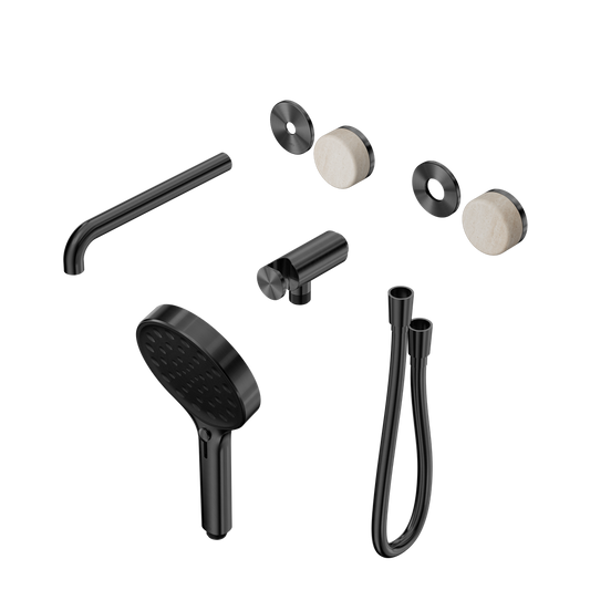 SERENITY PROGRESSIVE SHOWER SYSTEM WITH SPOUT WITH ROME TRAVERTINE HANDLE AND SERENITY HAND SHOWER TRIM KIT ONLY GUN METAL