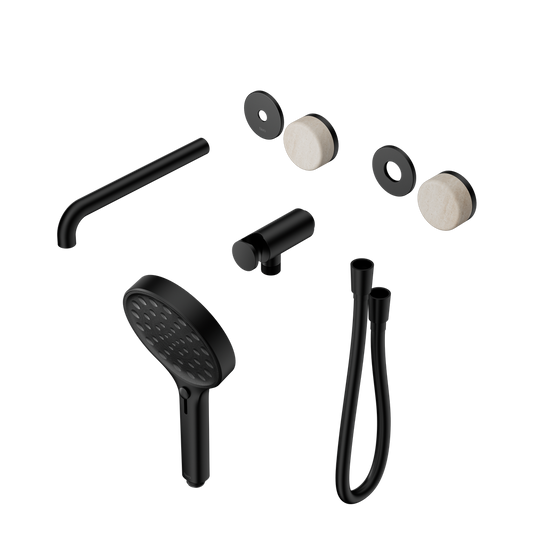 SERENITY PROGRESSIVE SHOWER SYSTEM WITH SPOUT WITH ROME TRAVERTINE HANDLE AND SERENITY HAND SHOWER TRIM KIT ONLY MATTE BLACK