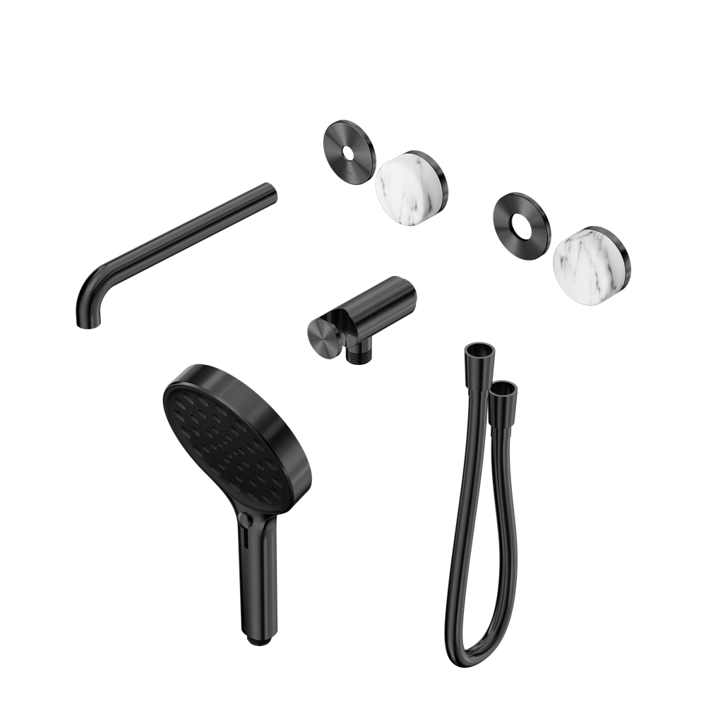 SERENITY PROGRESSIVE SHOWER SYSTEM WITH SPOUT WITH ARABESCATO CORCHIA HANDLE AND SERENITY HAND SHOWER TRIM KIT ONLY GUN METAL