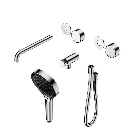 SERENITY PROGRESSIVE SHOWER SYSTEM WITH SPOUT WITH METAL HANDLE AND SERENITY HAND SHOWER TRIM KIT ONLY CHROME