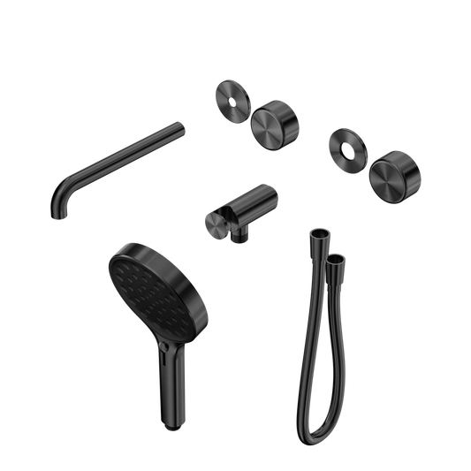 SERENITY PROGRESSIVE SHOWER SYSTEM WITH SPOUT WITH METAL HANDLE AND SERENITY HAND SHOWER TRIM KIT ONLY GUN METAL