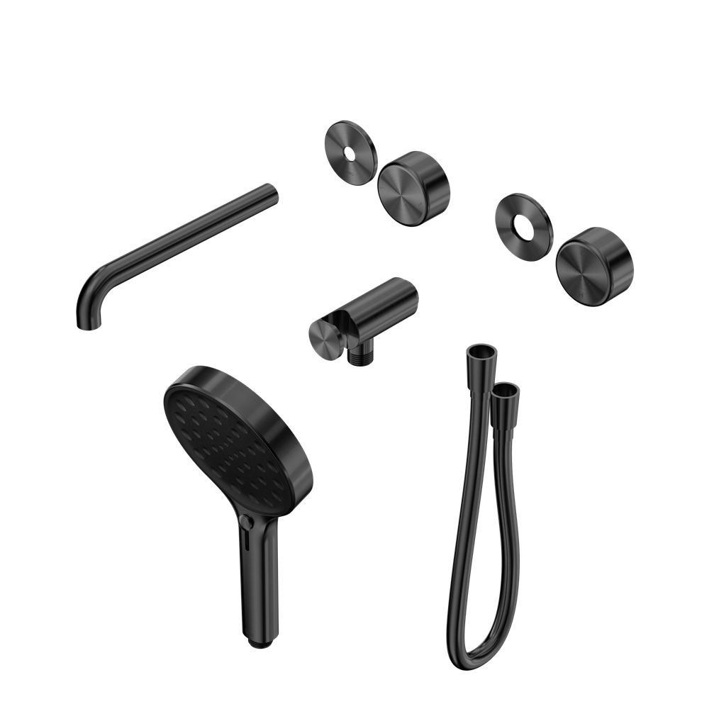SERENITY PROGRESSIVE SHOWER SYSTEM WITH SPOUT WITH METAL HANDLE AND SERENITY HAND SHOWER TRIM KIT ONLY GUN METAL