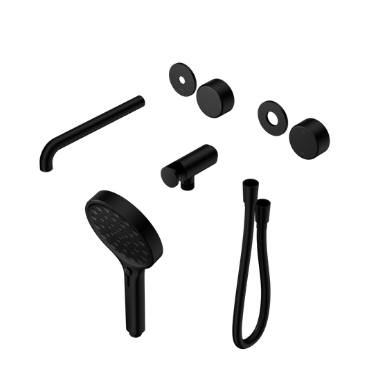 SERENITY PROGRESSIVE SHOWER SYSTEM WITH SPOUT WITH METAL HANDLE AND SERENITY HAND SHOWER TRIM KIT ONLY MATTE BLACK