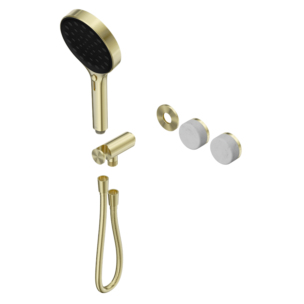 SERENITY PROGRESSIVE SHOWER SYSTEM WITH CARRARA HANDLE AND SERENITY HAND SHOWER TRIM KIT ONLY BRUSHED GOLD