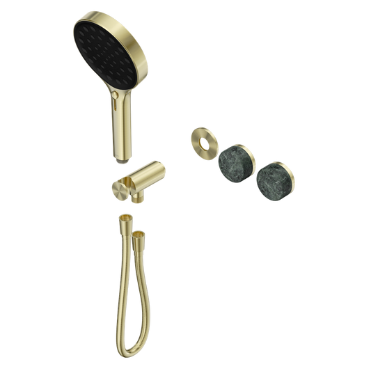 SERENITY PROGRESSIVE SHOWER SYSTEM WITH VERDE ALPI HANDLE AND SERENITY HAND SHOWER TRIM KIT ONLY BRUSHED GOLD