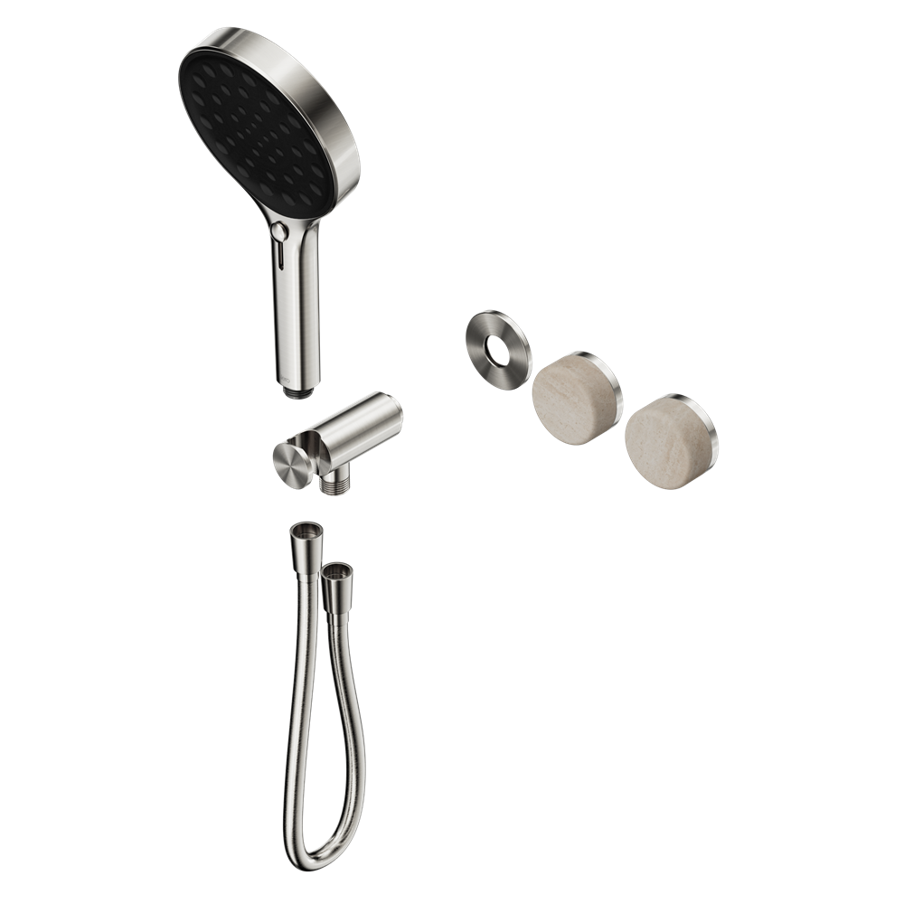 SERENITY PROGRESSIVE SHOWER SYSTEM WITH ROME TRAVERTINE HANDLE AND SERENITY HAND SHOWER TRIM KIT ONLY BRUSHED NICKEL