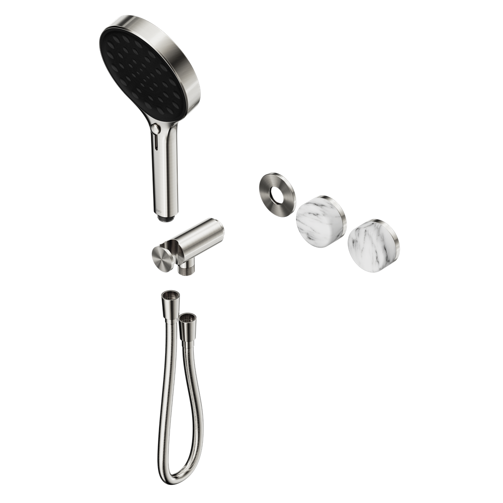 SERENITY PROGRESSIVE SHOWER SYSTEM WITH ARABESCATO CORCHIA HANDLE AND SERENITY HAND SHOWER TRIM KIT ONLY BRUSHED NICKEL