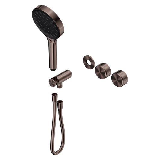 SERENITY PROGRESSIVE SHOWER SYSTEM WITH METAL HANDLE AND SERENITY HAND SHOWER TRIM KIT ONLY BRUSHED BRONZE