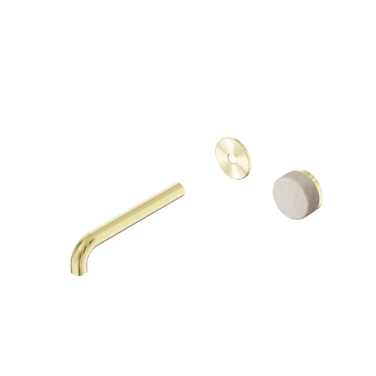 SERENITY PROGRESSIVE WALL BASIN MIXER 160/185/220MM SPOUT WITH ROME TRAVERTINE HANDLE TRIM KIT ONLY BRUSHED GOLD