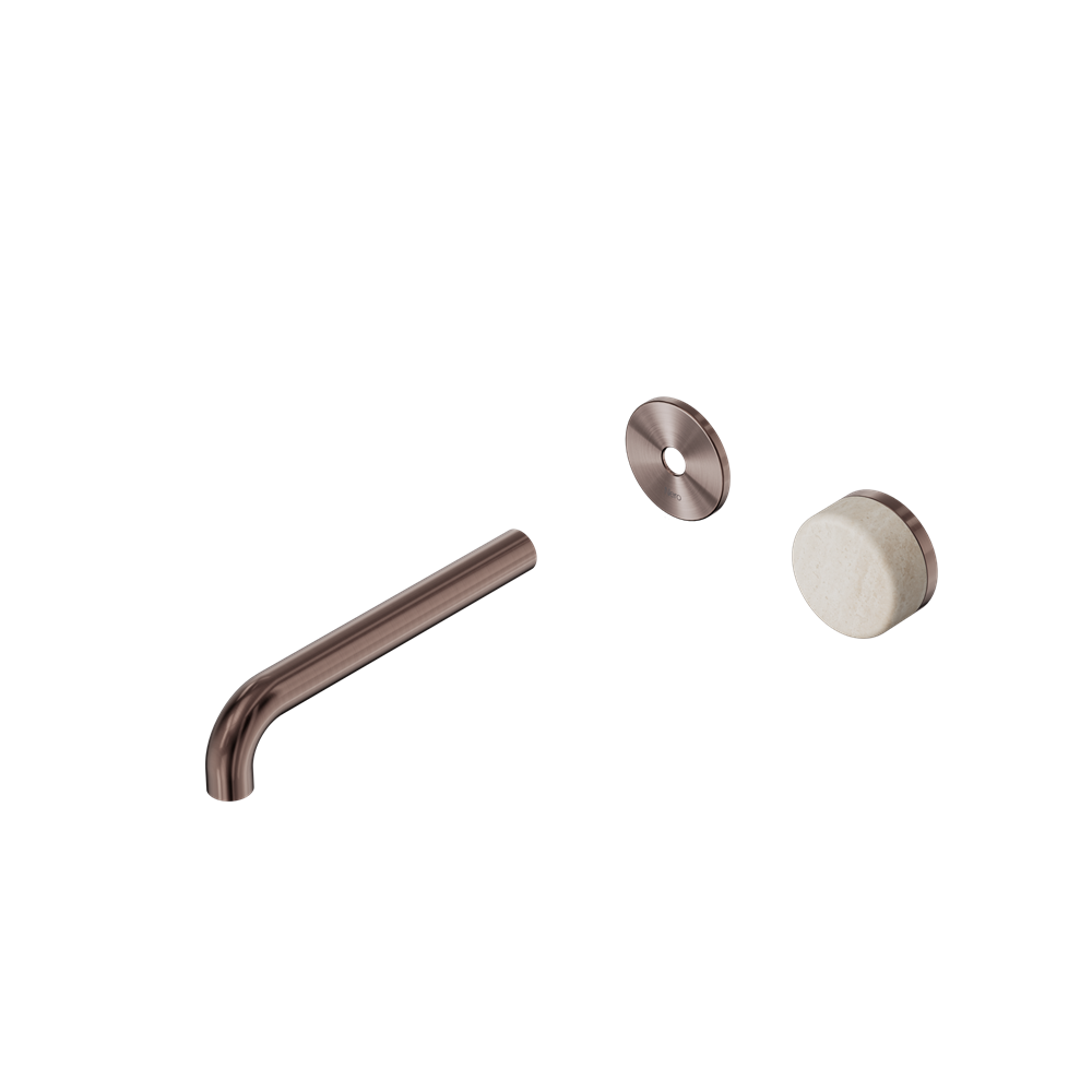 SERENITY PROGRESSIVE WALL BASIN MIXER 160/185/220MM SPOUT WITH ROME TRAVERTINE HANDLE TRIM KIT ONLY BRUSHED BRONZE